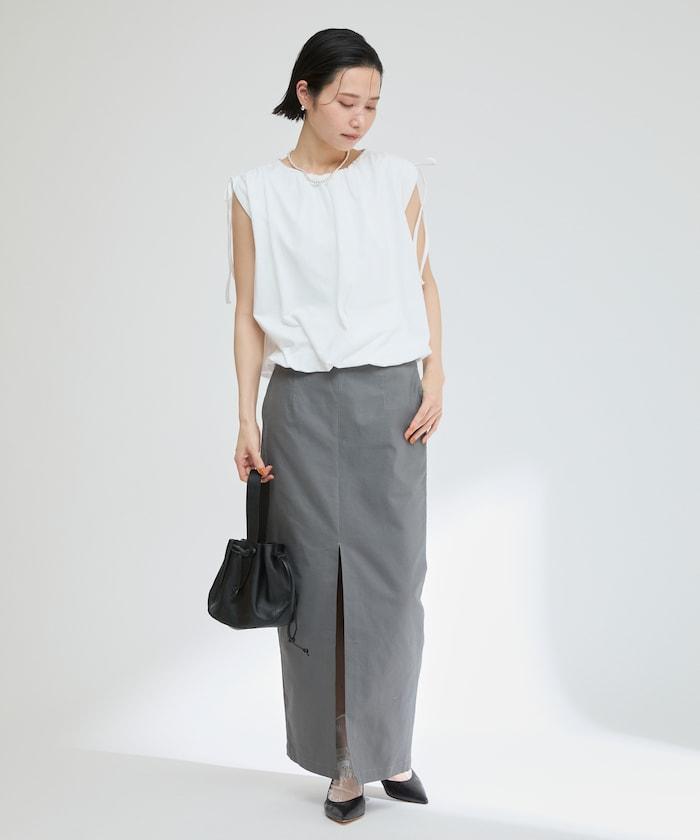 有機棉束褶垂墜上衣 / 法式短袖T恤 / 袖帶