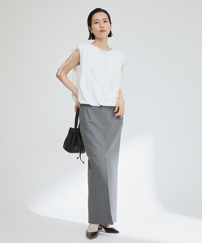 有機棉束褶垂墜上衣 / 法式短袖T恤 / 袖帶