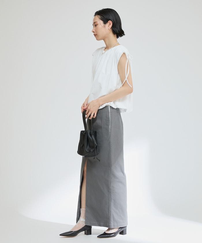 有機棉束褶垂墜上衣 / 法式短袖T恤 / 袖帶