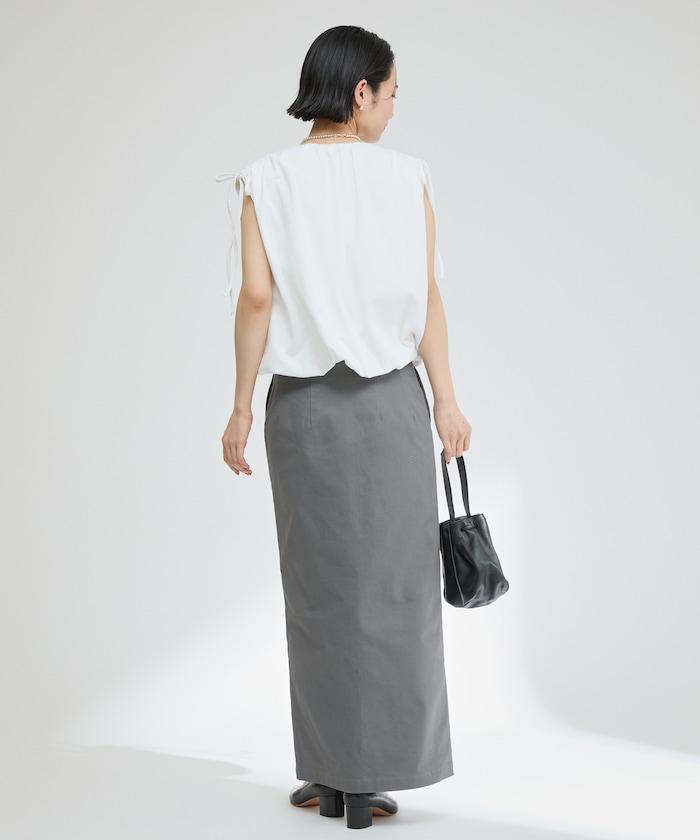 有機棉束褶垂墜上衣 / 法式短袖T恤 / 袖帶