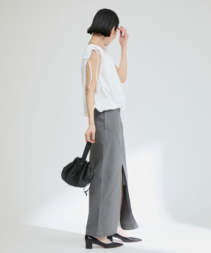 有機棉束褶垂墜上衣 / 法式短袖T恤 / 袖帶