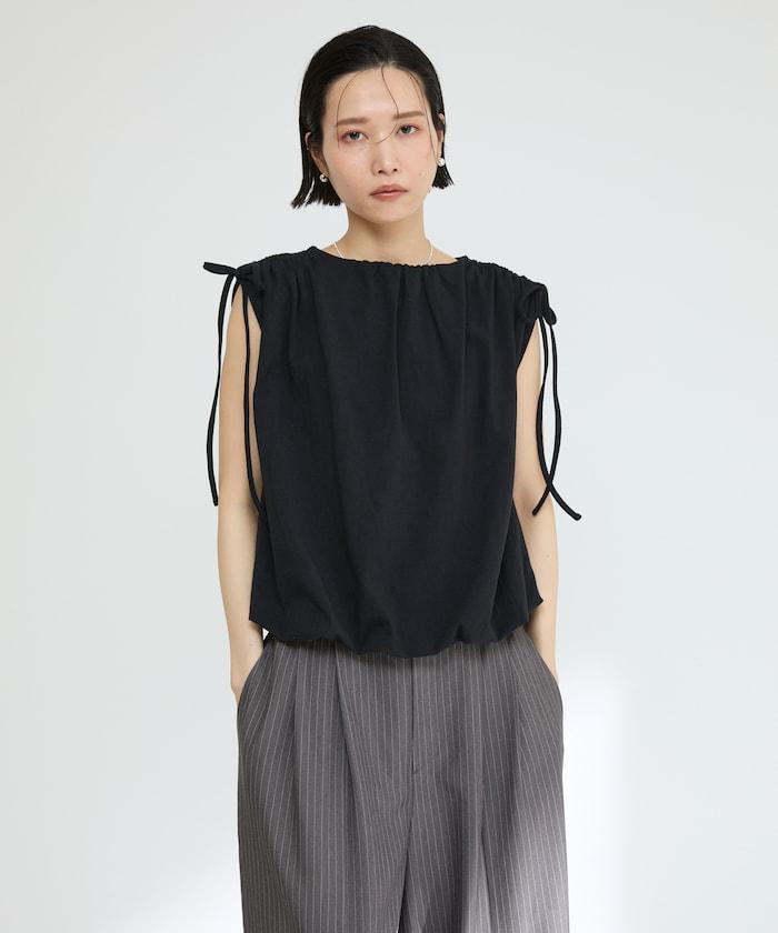 有機棉束褶垂墜上衣 / 法式短袖T恤 / 袖帶