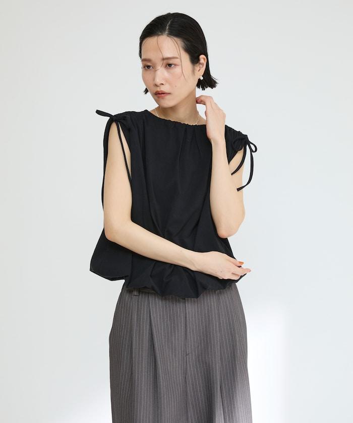 有機棉束褶垂墜上衣 / 法式短袖T恤 / 袖帶