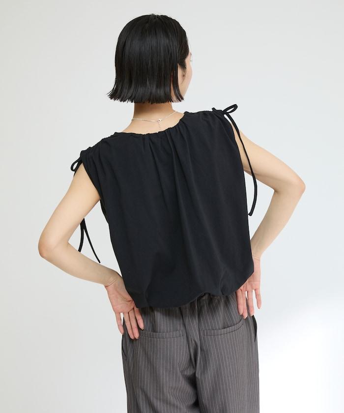 有機棉束褶垂墜上衣 / 法式短袖T恤 / 袖帶