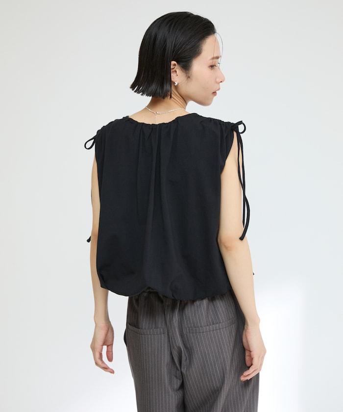 有機棉束褶垂墜上衣 / 法式短袖T恤 / 袖帶