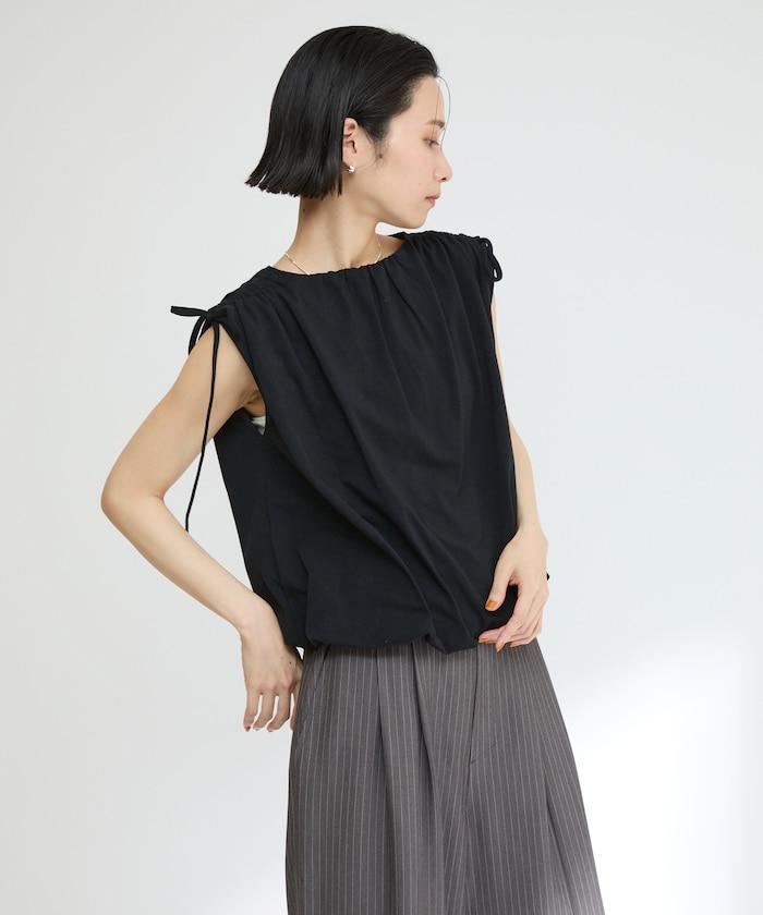 有機棉束褶垂墜上衣 / 法式短袖T恤 / 袖帶