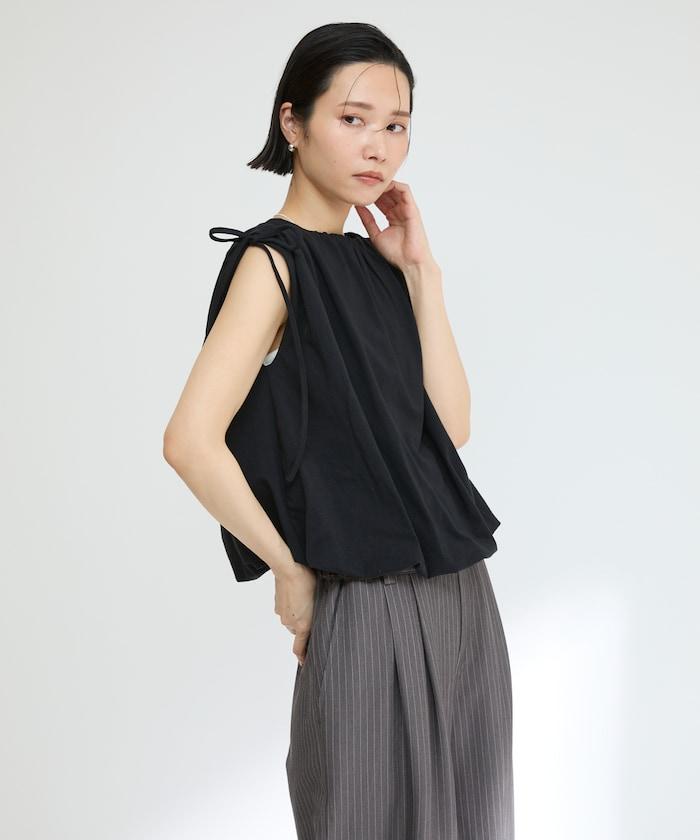 有機棉束褶垂墜上衣 / 法式短袖T恤 / 袖帶