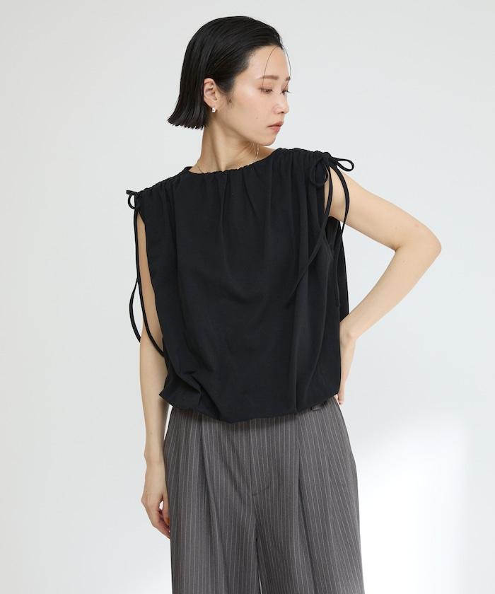 有機棉束褶垂墜上衣 / 法式短袖T恤 / 袖帶