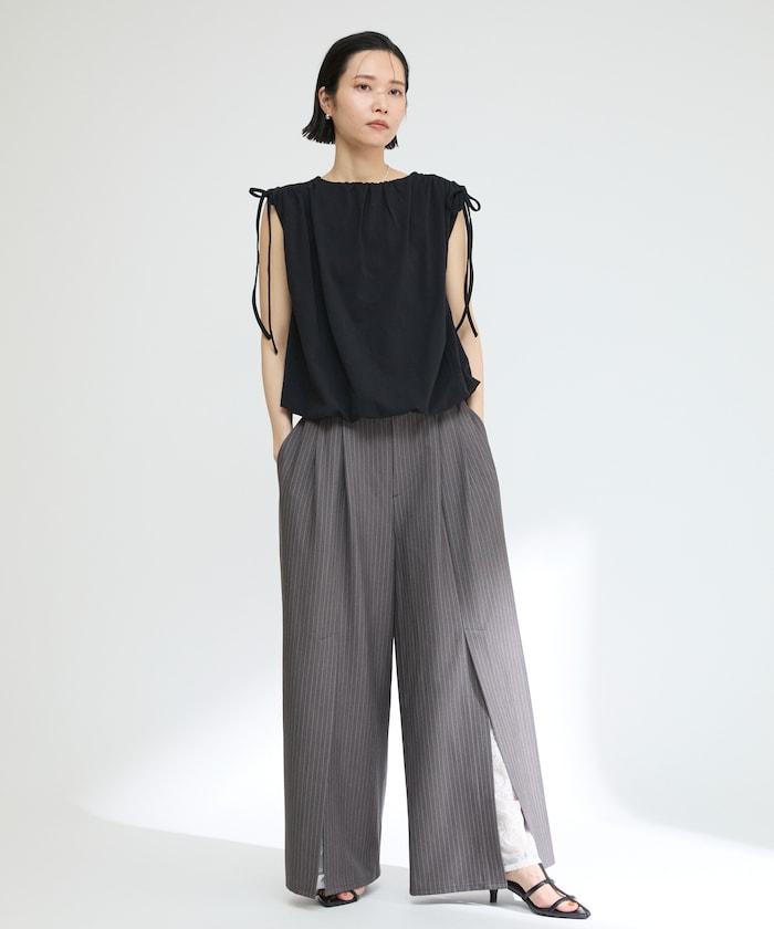 有機棉束褶垂墜上衣 / 法式短袖T恤 / 袖帶