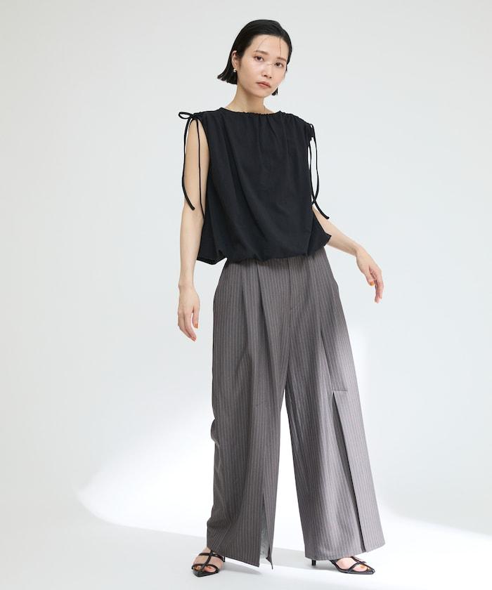 有機棉束褶垂墜上衣 / 法式短袖T恤 / 袖帶