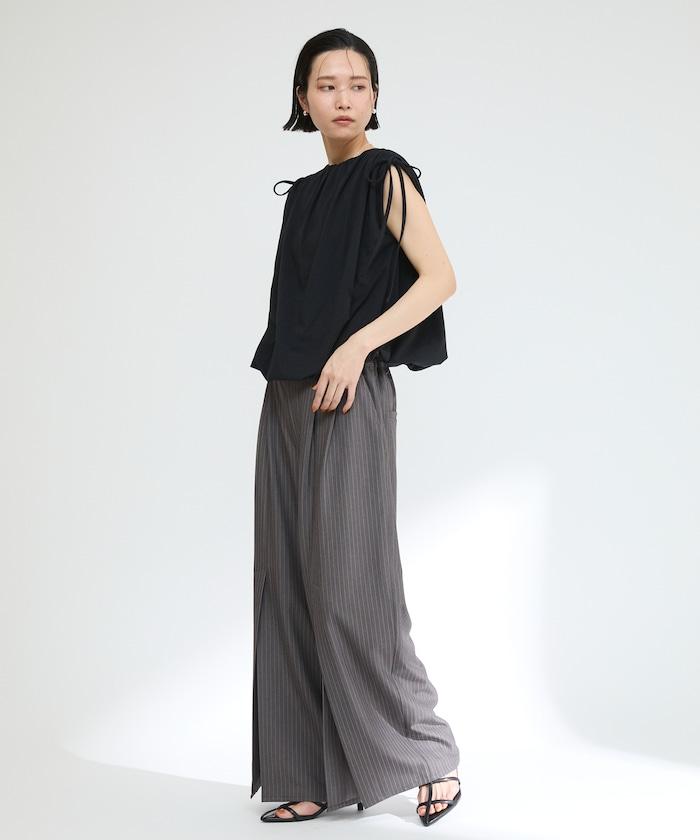 有機棉束褶垂墜上衣 / 法式短袖T恤 / 袖帶