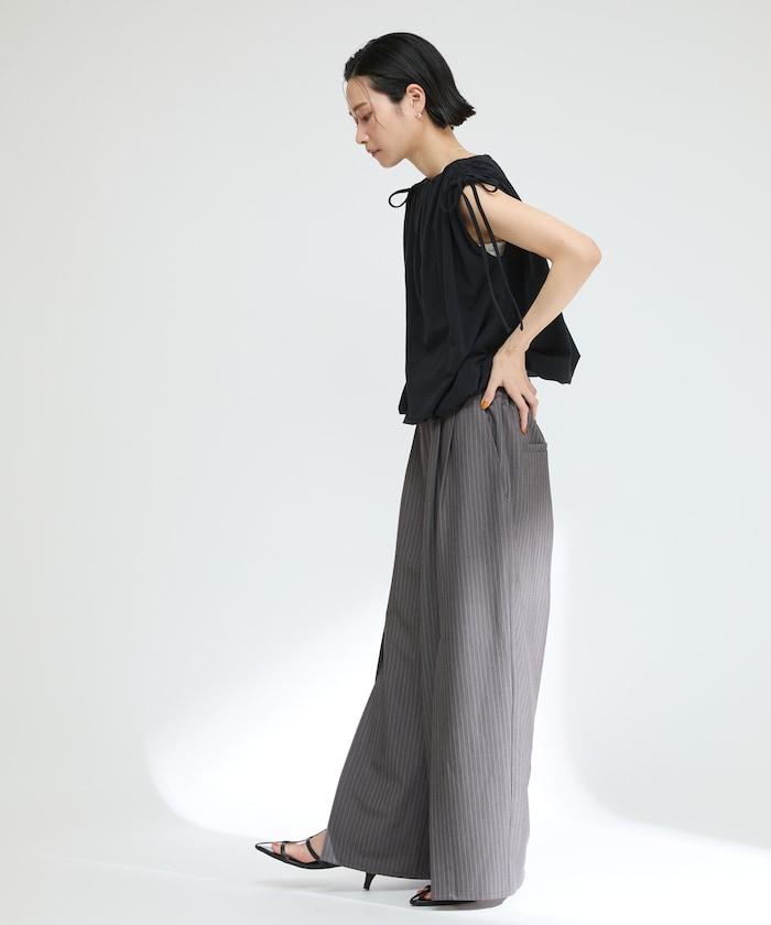 有機棉束褶垂墜上衣 / 法式短袖T恤 / 袖帶