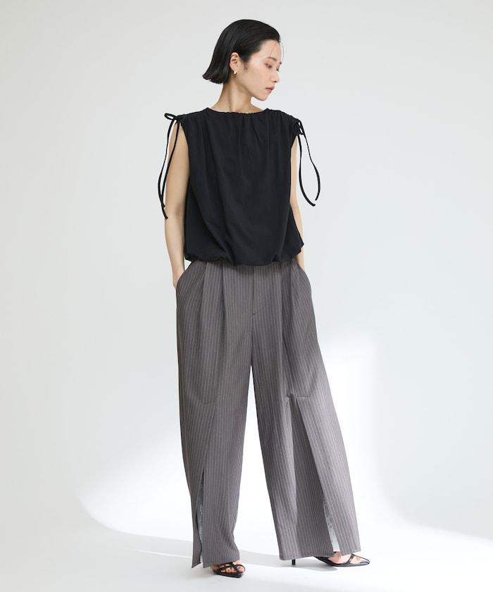 有機棉束褶垂墜上衣 / 法式短袖T恤 / 袖帶