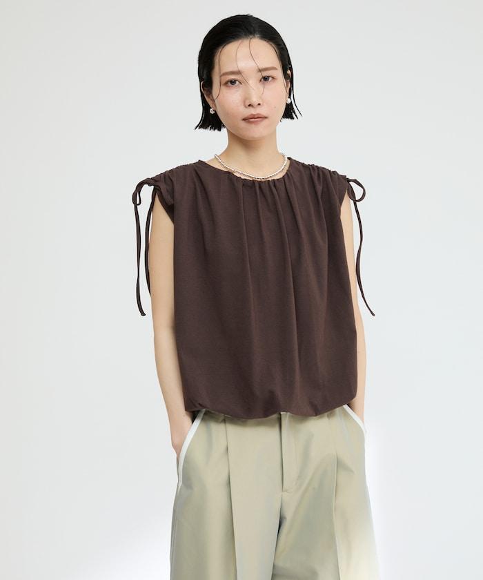 有機棉束褶垂墜上衣 / 法式短袖T恤 / 袖帶