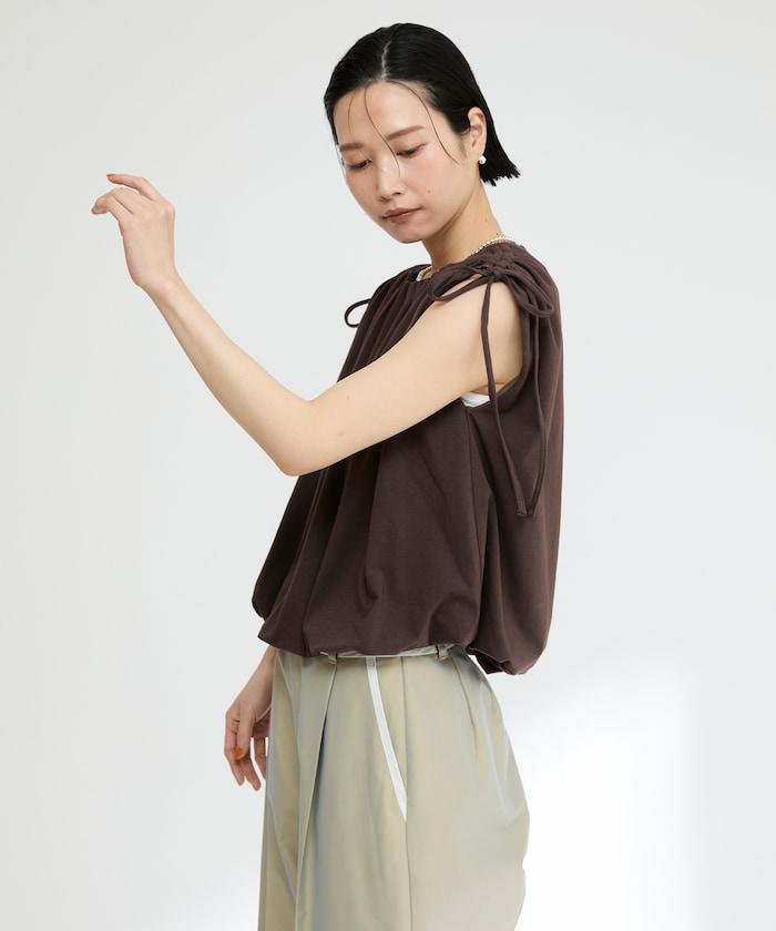 有機棉束褶垂墜上衣 / 法式短袖T恤 / 袖帶