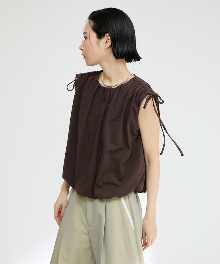 有機棉束褶垂墜上衣 / 法式短袖T恤 / 袖帶