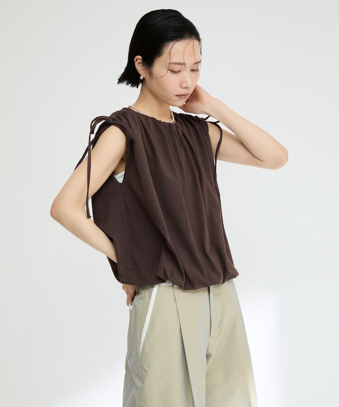 有機棉束褶垂墜上衣 / 法式短袖T恤 / 袖帶