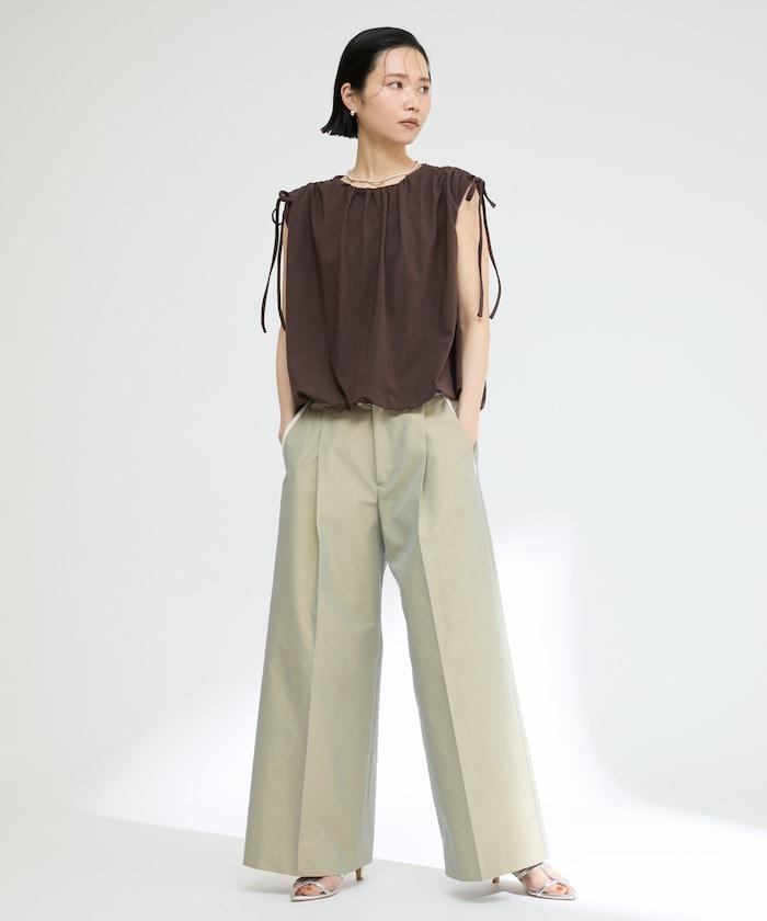 有機棉束褶垂墜上衣 / 法式短袖T恤 / 袖帶