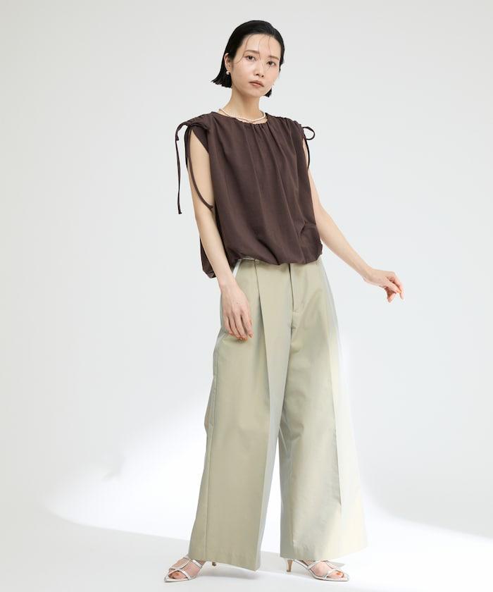 有機棉束褶垂墜上衣 / 法式短袖T恤 / 袖帶