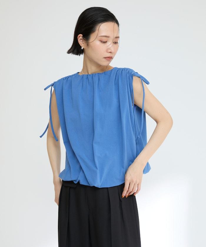 有機棉束褶垂墜上衣 / 法式短袖T恤 / 袖帶