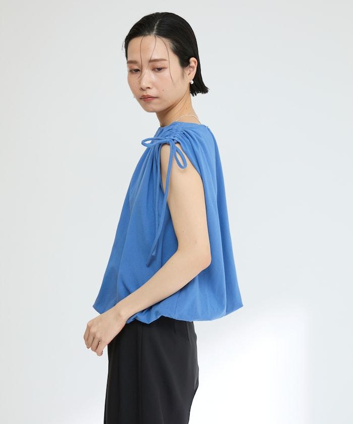 有機棉束褶垂墜上衣 / 法式短袖T恤 / 袖帶