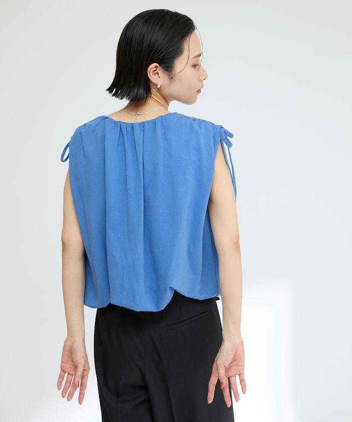 有機棉束褶垂墜上衣 / 法式短袖T恤 / 袖帶