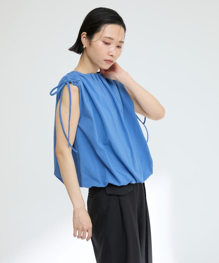 有機棉束褶垂墜上衣 / 法式短袖T恤 / 袖帶