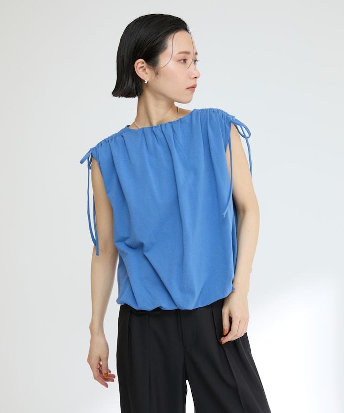 有機棉束褶垂墜上衣 / 法式短袖T恤 / 袖帶