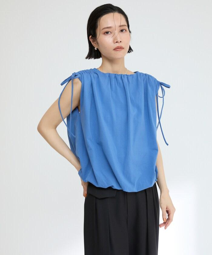 有機棉束褶垂墜上衣 / 法式短袖T恤 / 袖帶