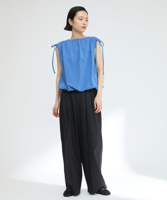 有機棉束褶垂墜上衣 / 法式短袖T恤 / 袖帶