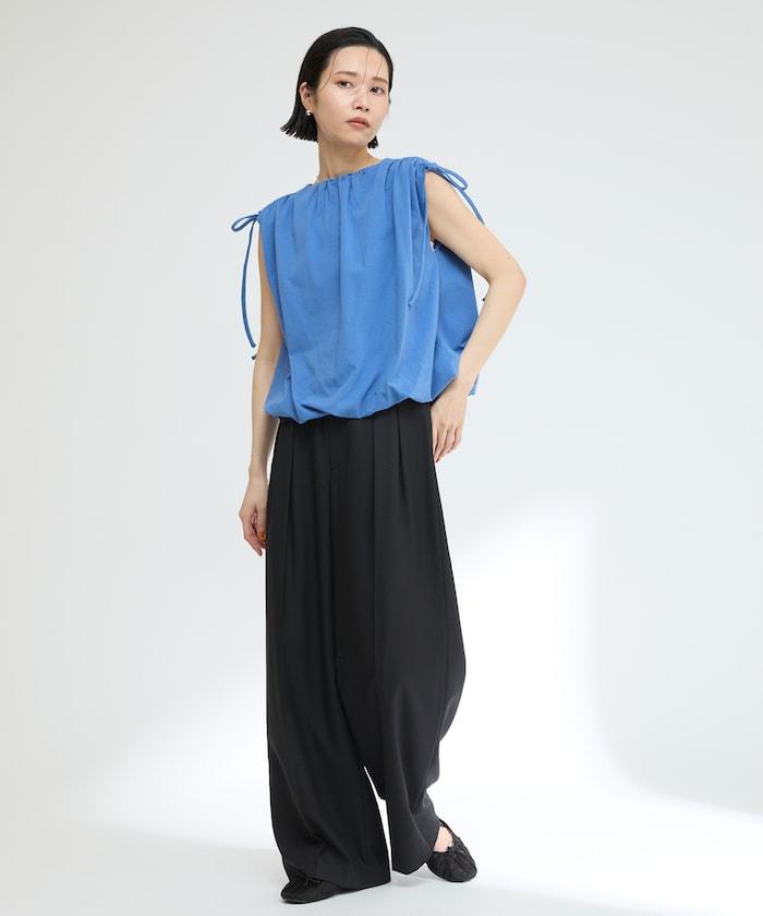 有機棉束褶垂墜上衣 / 法式短袖T恤 / 袖帶