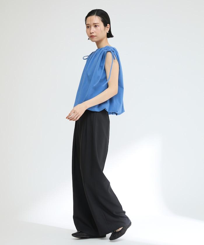 有機棉束褶垂墜上衣 / 法式短袖T恤 / 袖帶