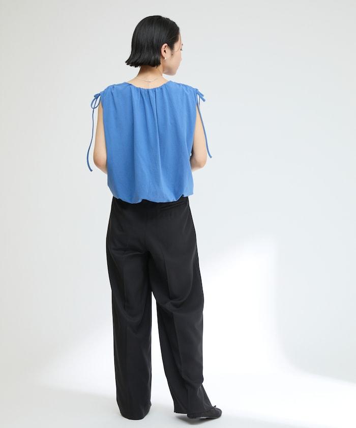 有機棉束褶垂墜上衣 / 法式短袖T恤 / 袖帶