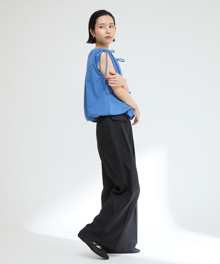 有機棉束褶垂墜上衣 / 法式短袖T恤 / 袖帶