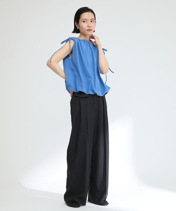 有機棉束褶垂墜上衣 / 法式短袖T恤 / 袖帶