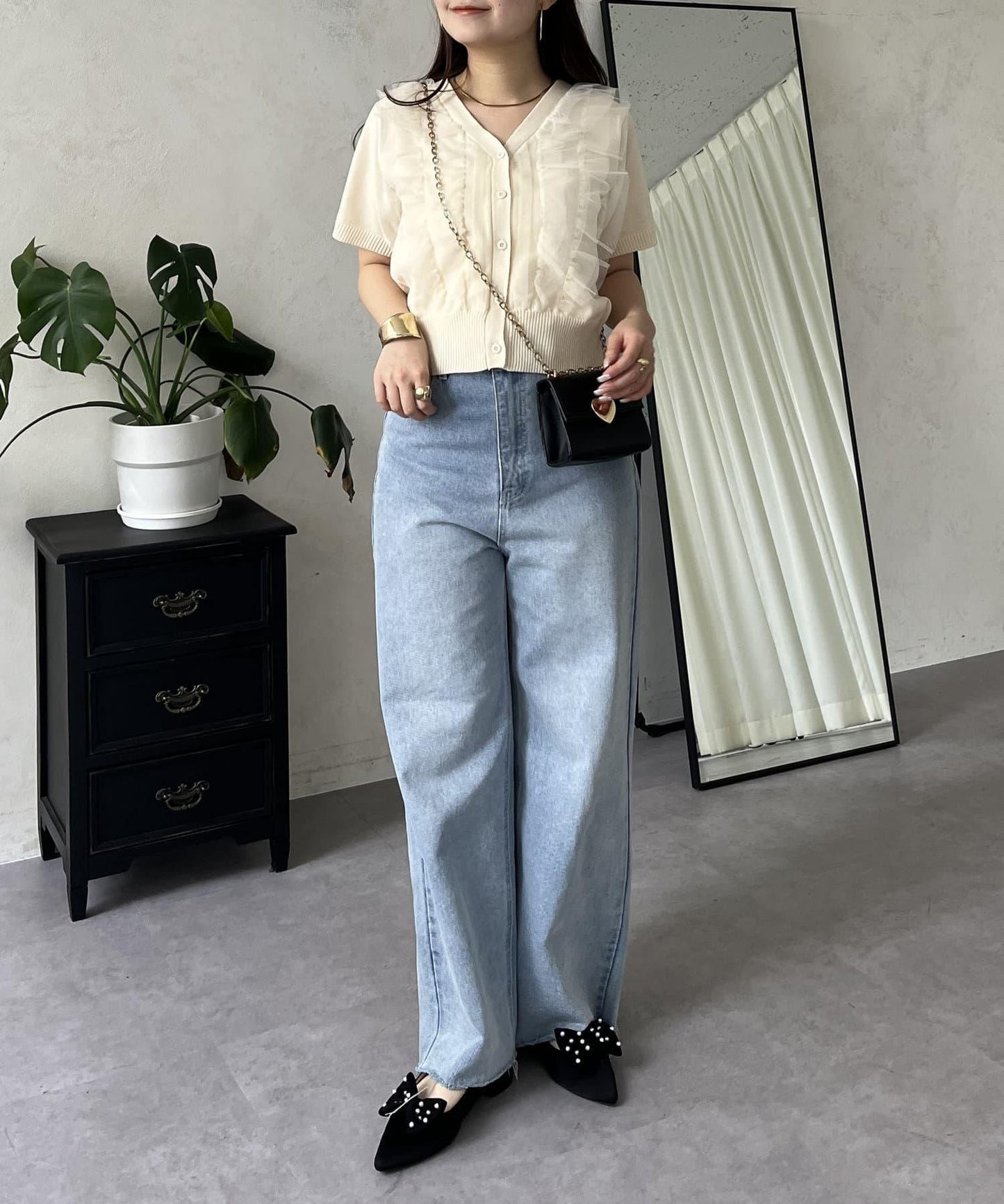 半袖蕾絲荷葉邊開衫