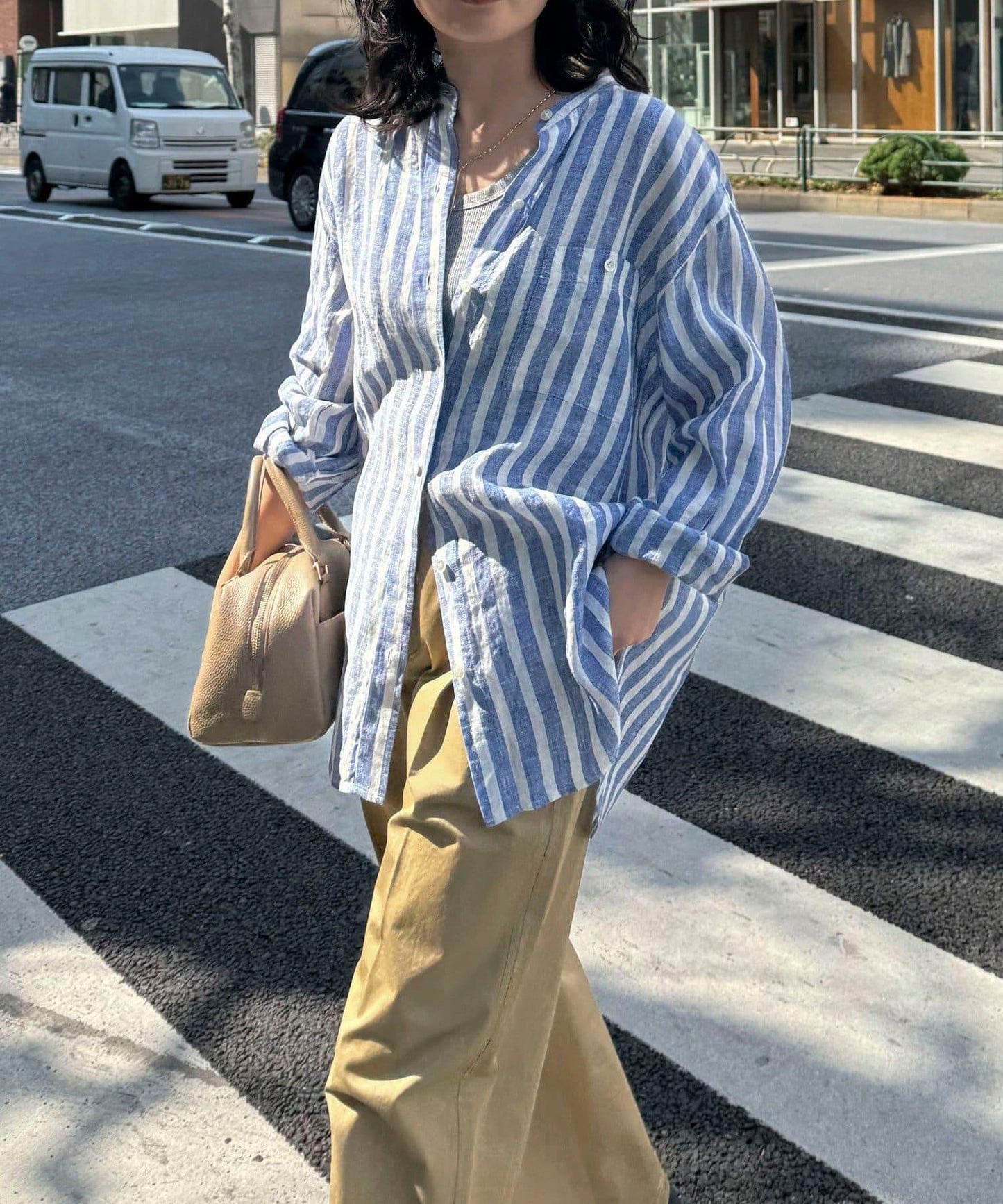 亞麻100領帶領襯衫