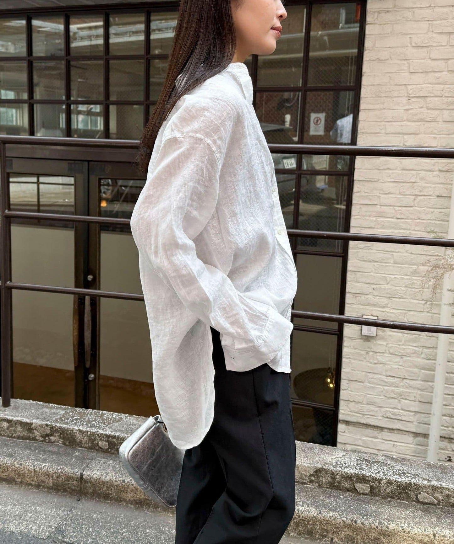 亞麻100領帶領襯衫