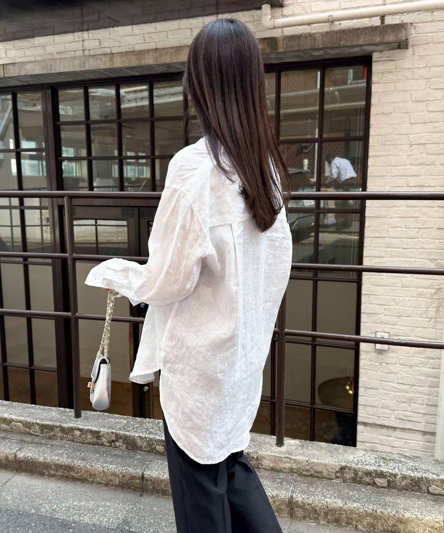 亞麻100領帶領襯衫