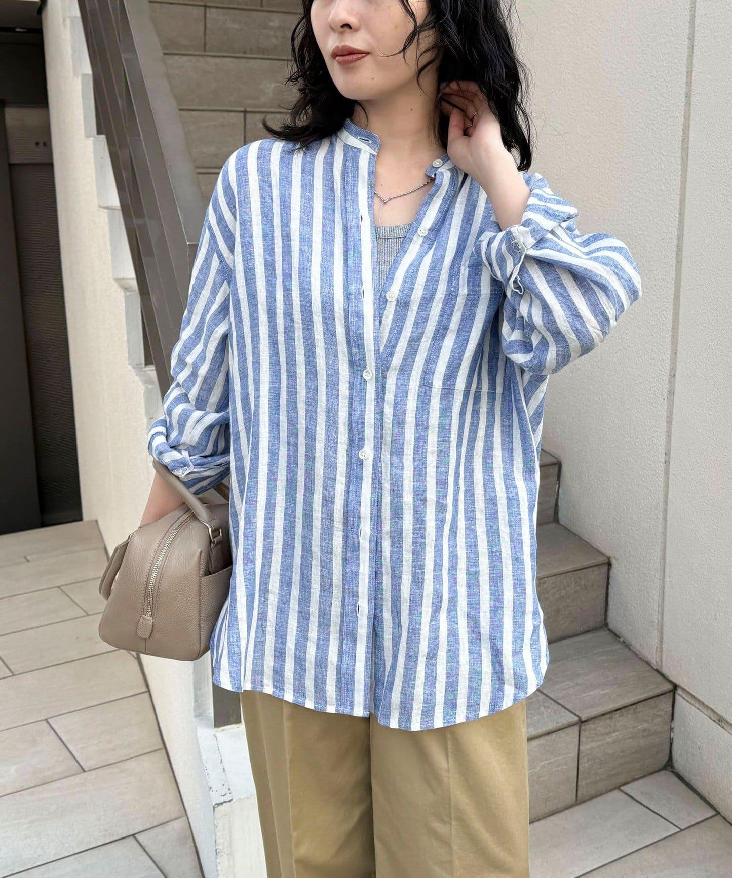 亞麻100領帶領襯衫