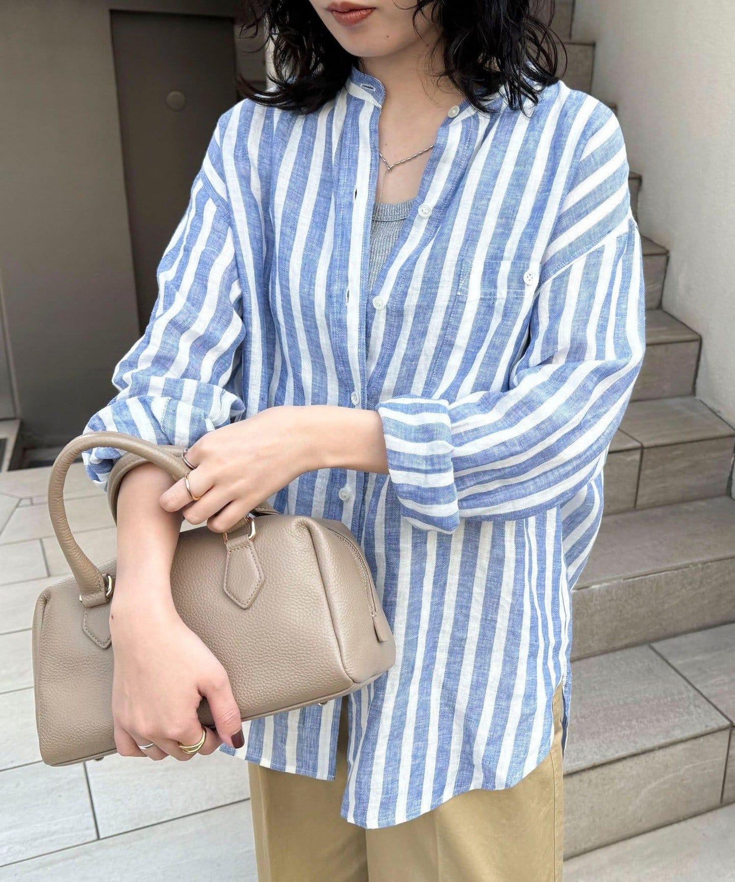 亞麻100領帶領襯衫