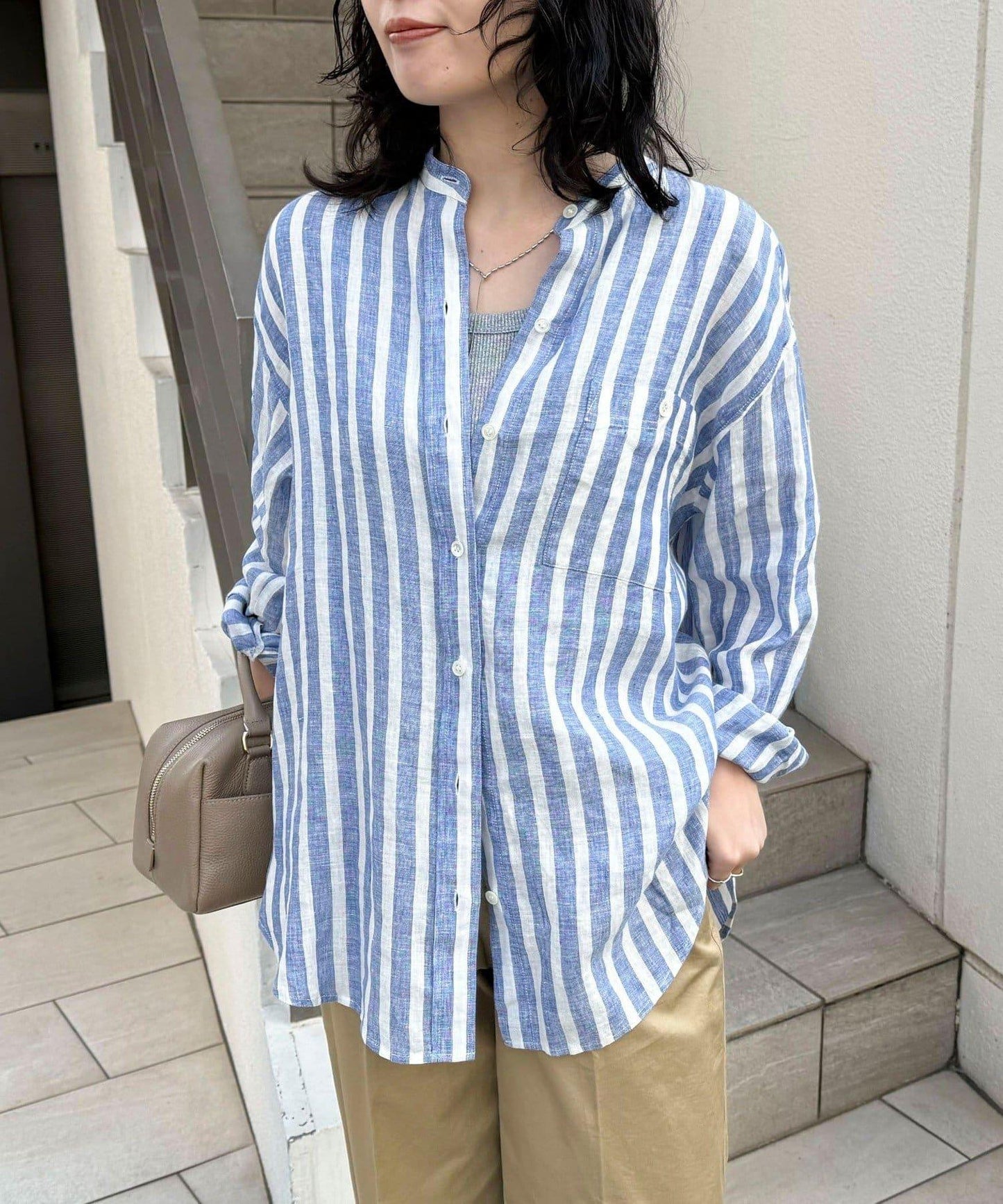 亞麻100領帶領襯衫