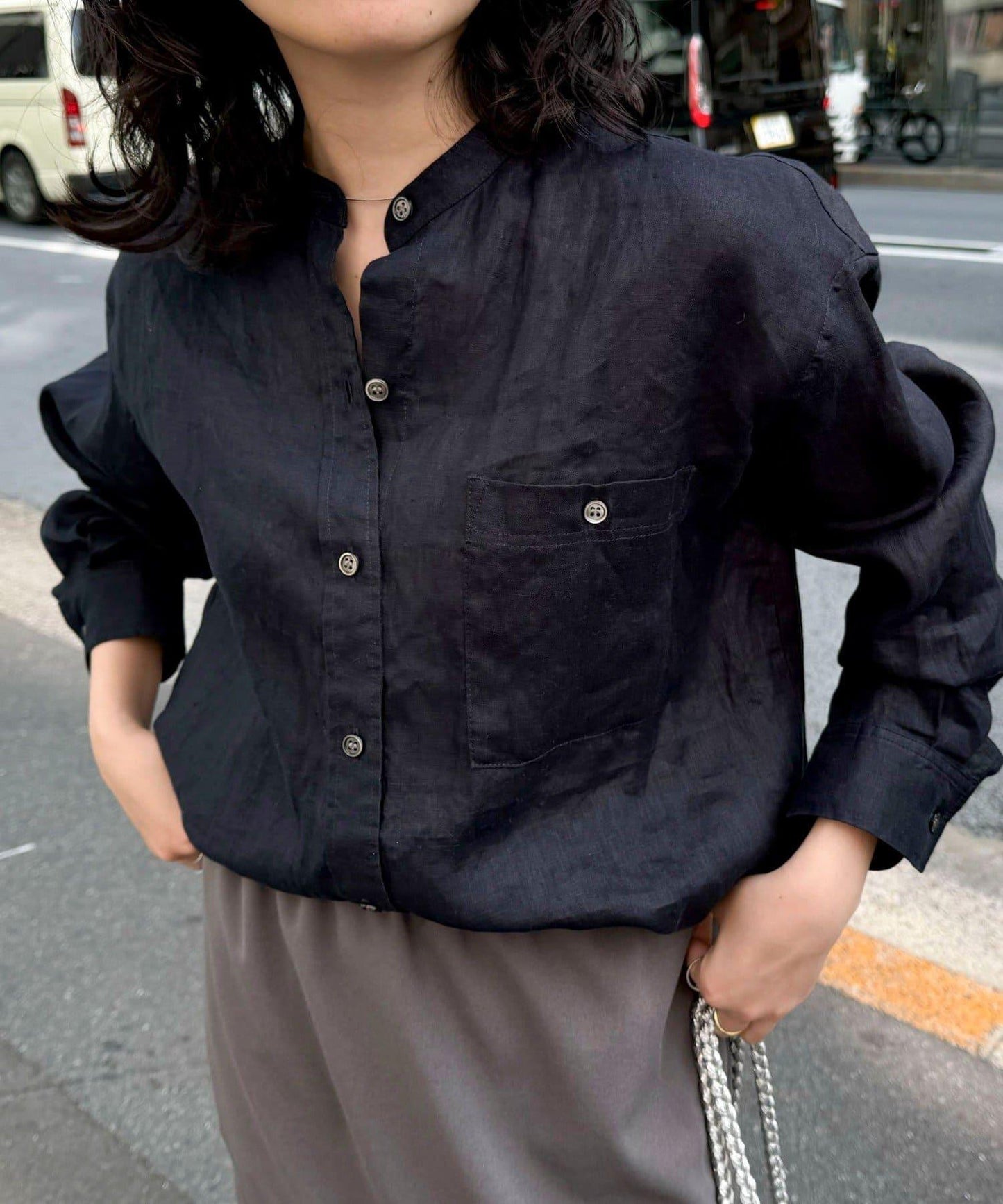 亞麻100領帶領襯衫