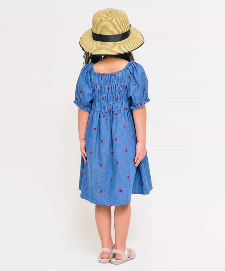 心形刺繡收褶連衣裙