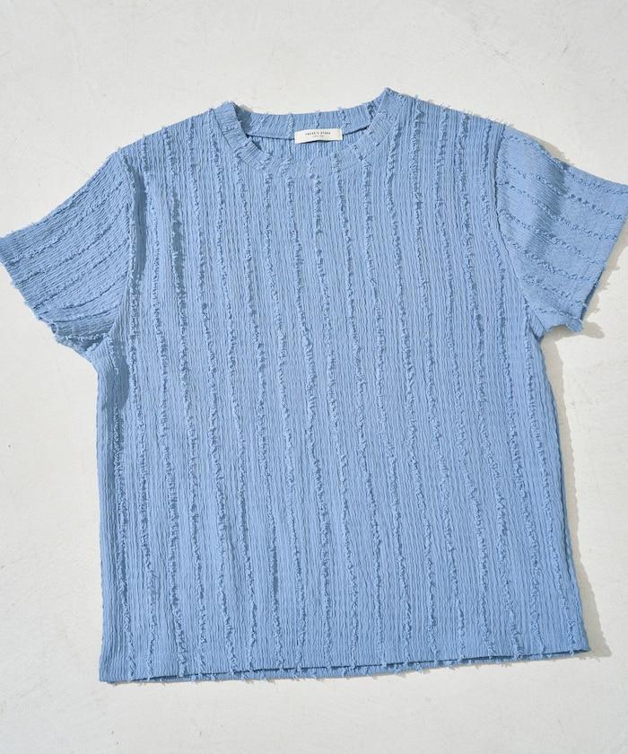 流蘇條紋提花短袖T恤