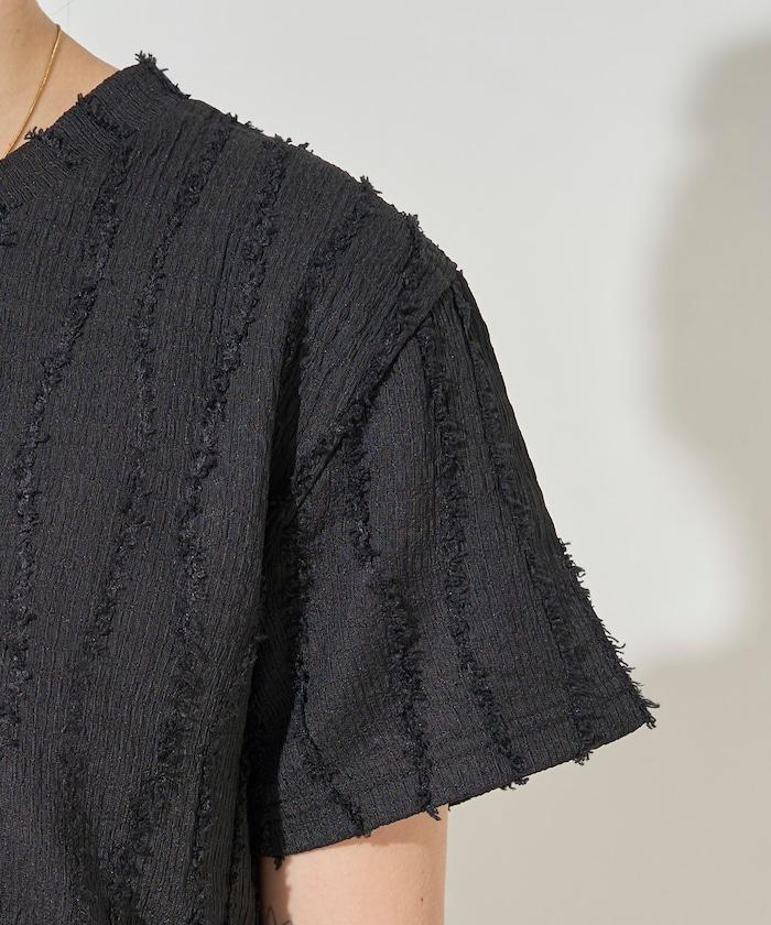 流蘇條紋提花短袖T恤