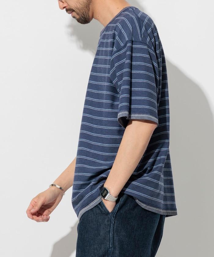 漸變印花 可反穿 圓領 條紋T恤