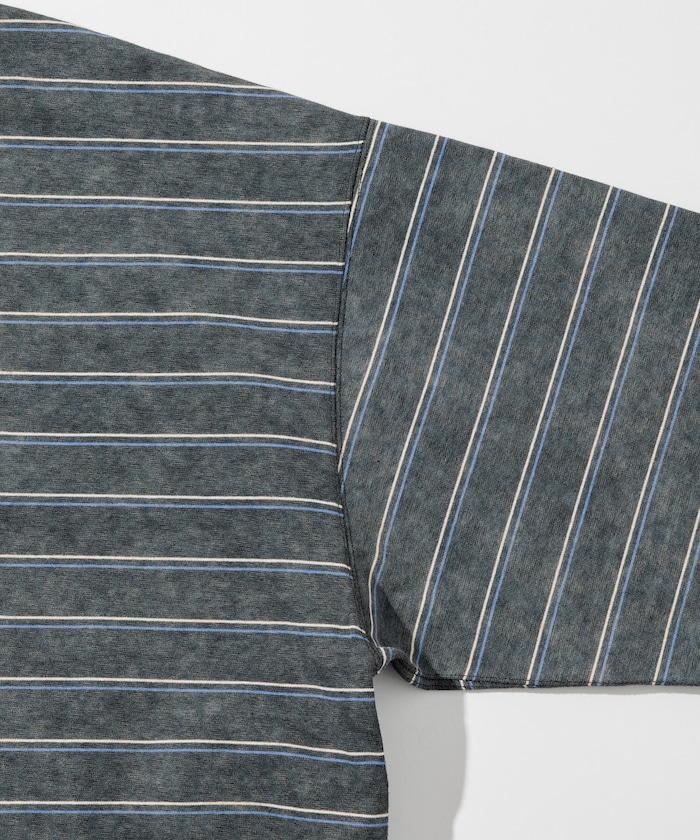 漸變印花 可反穿 圓領 條紋T恤