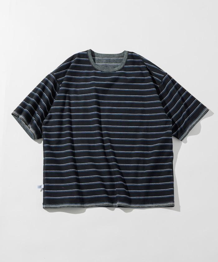 漸變印花 可反穿 圓領 條紋T恤