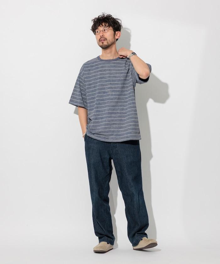 漸變印花 可反穿 圓領 條紋T恤